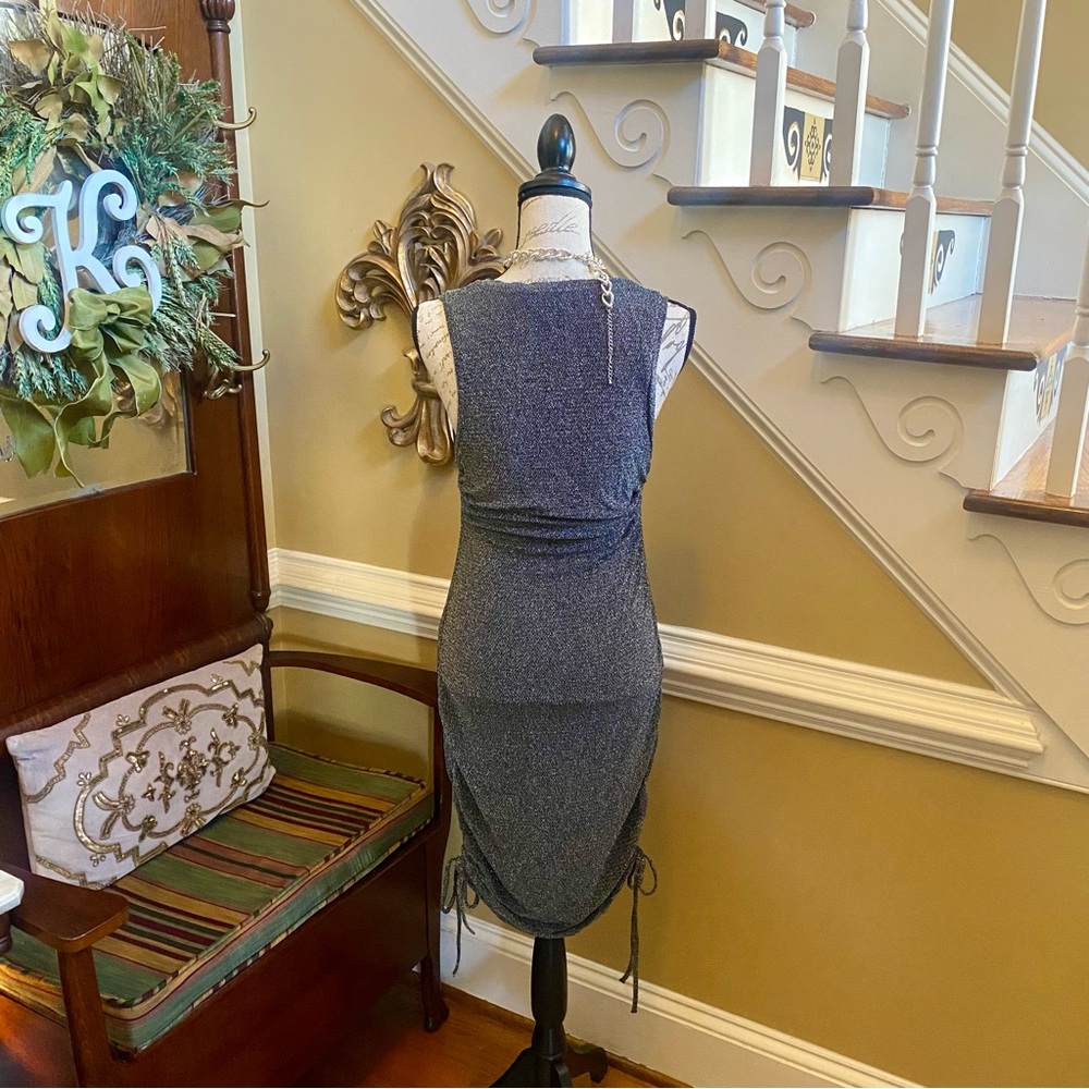 Love Tree metallic gunmetal shimmer rouched dress - Picture 5 of 6